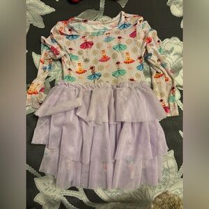 EUC Posh Peanut - Purple tulle long sleeve dress - 3T - ballerinas & gold snow